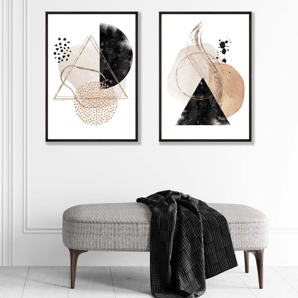 Beige and Black Abstract Shapes Prints | Artze Wall Art UK
