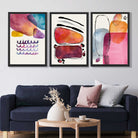 Abstract Shapes Pink Purple Set of 3 Art Prints in Black Frames | Artze UK