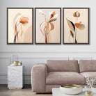 Art Deco Beige Orange Floral Set of 3 Art Prints in Luxury Frames | Artze UK