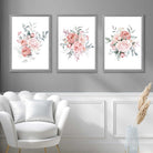 Pink Peonies Watercolour Floral Set of 3 Art Prints in Luxury Frames | Artze UK