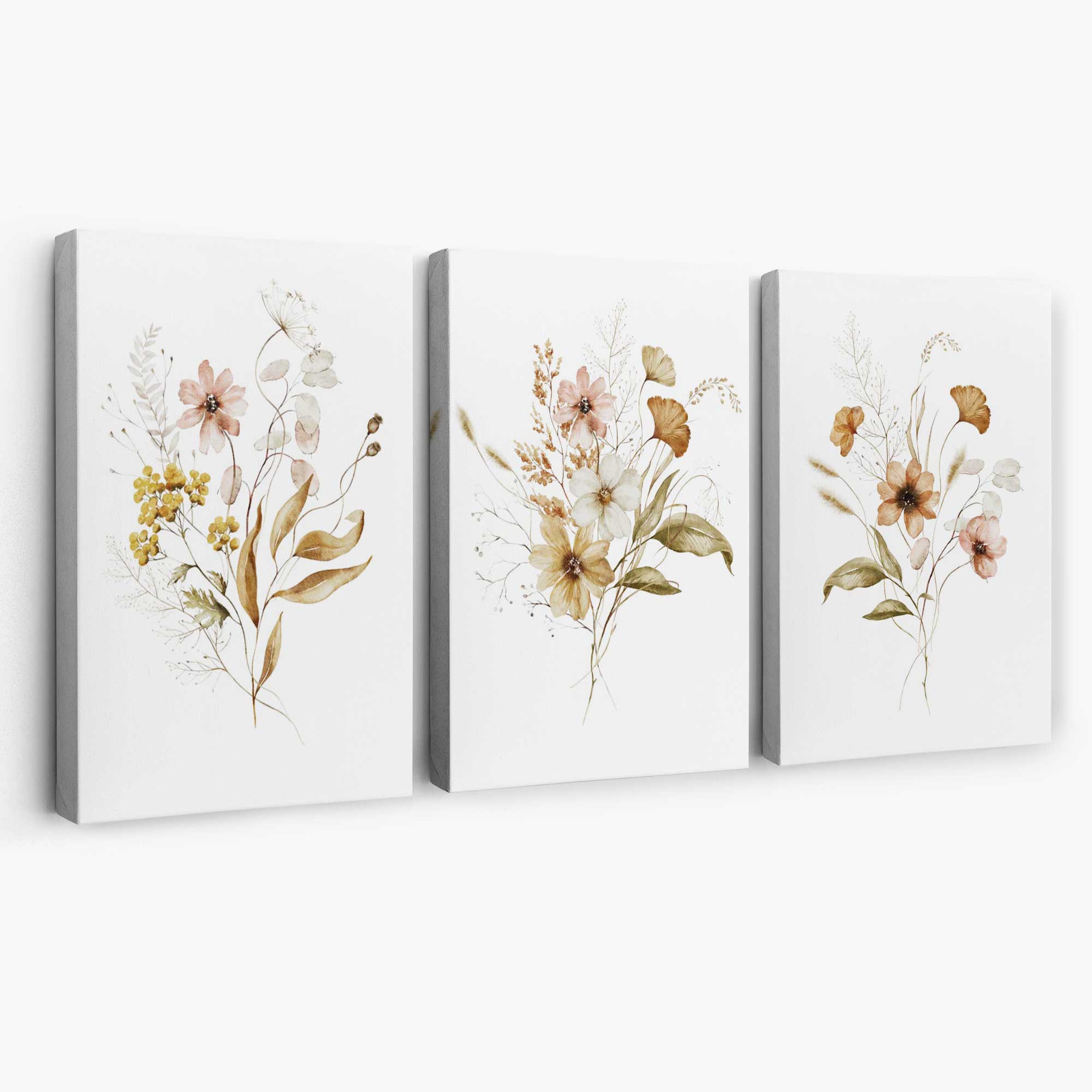 Autumn Wild Flower Bouquets Set of 3 Canvas Art Prints | Artze Wall Art