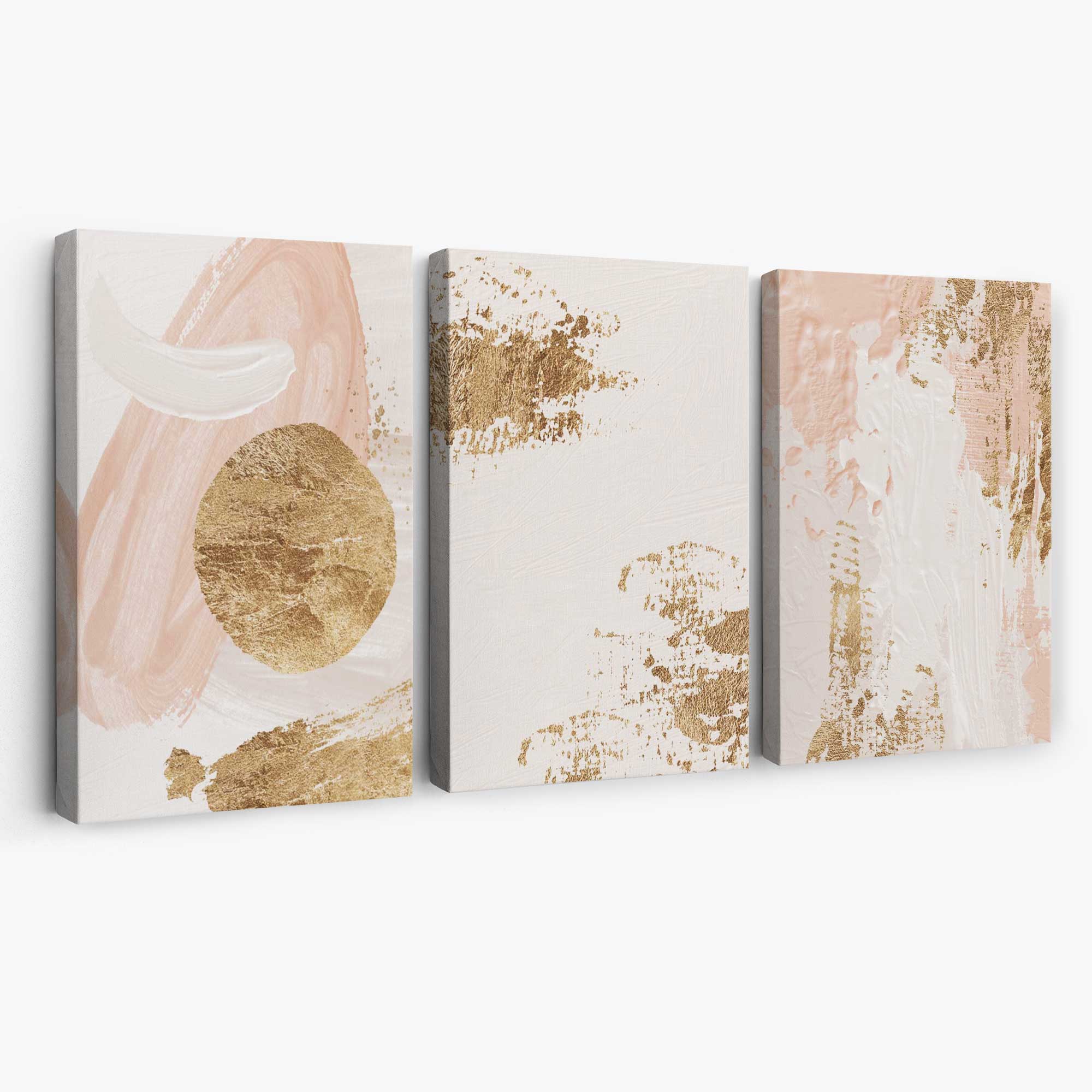 Set of 3 Abstract Blush Pink and Gold Canvas Art Prints | Artze Wall Art