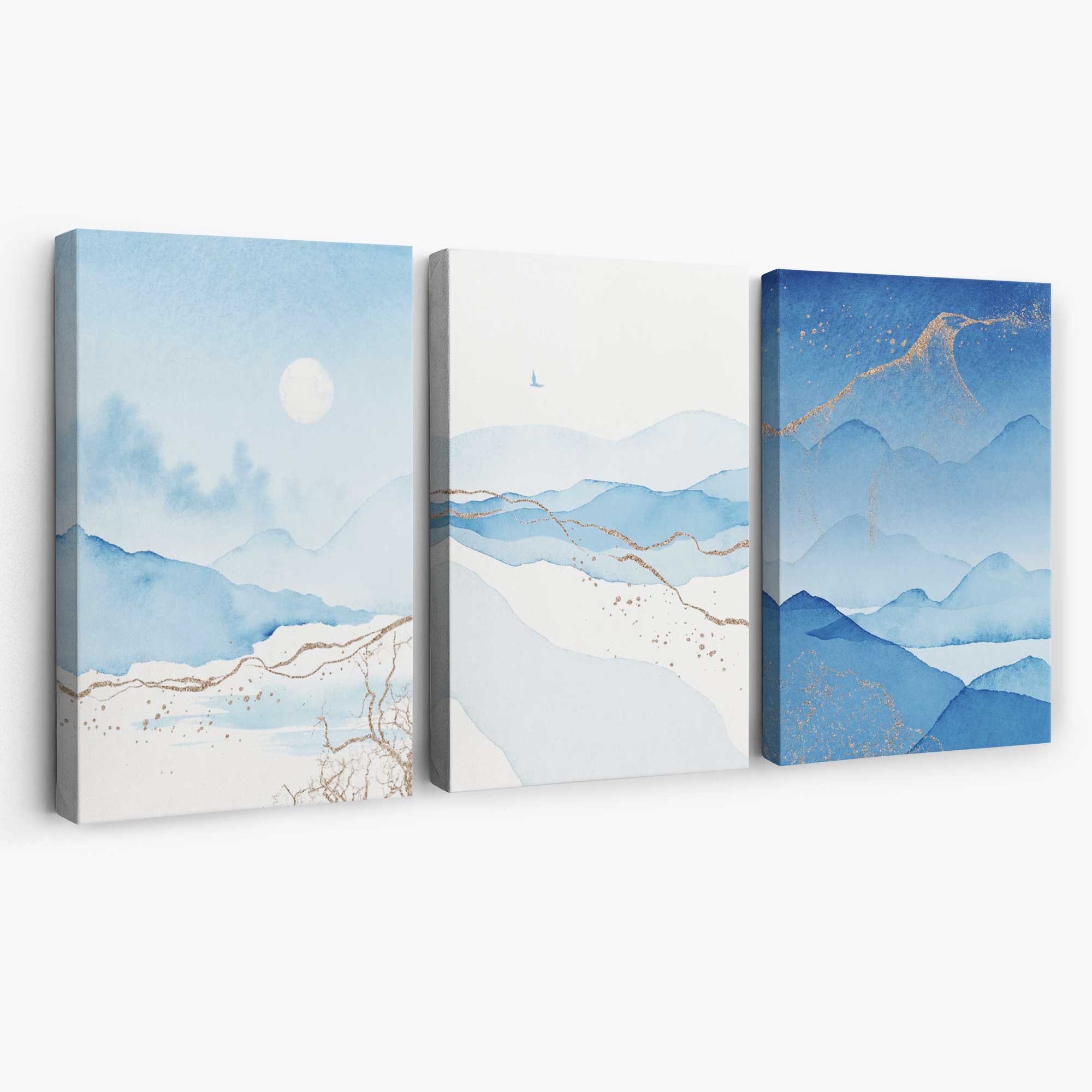 Set of 3 Abstract Blue Ocean Mordros Canvas Art Prints | Artze Wall Art