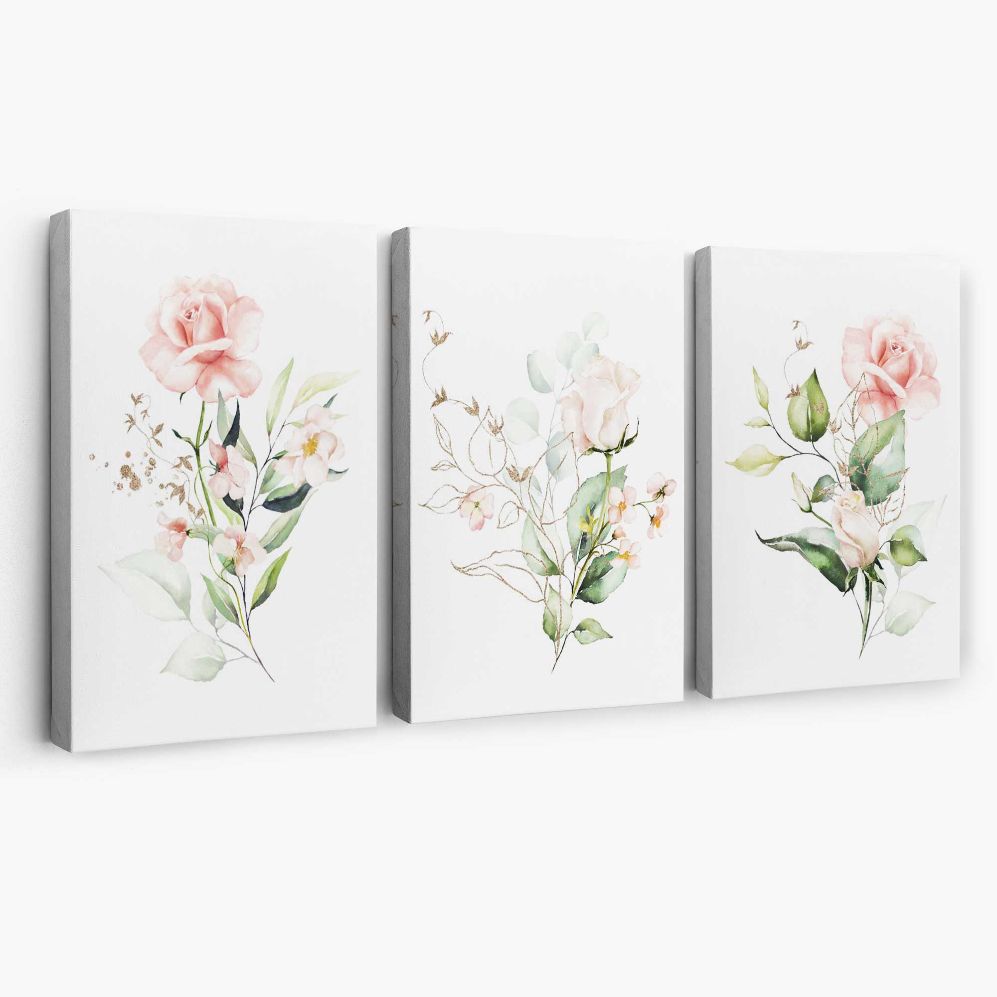 Set of 3 Pink Spring Rose Posies Canvas Art Prints | Artze Wall Art