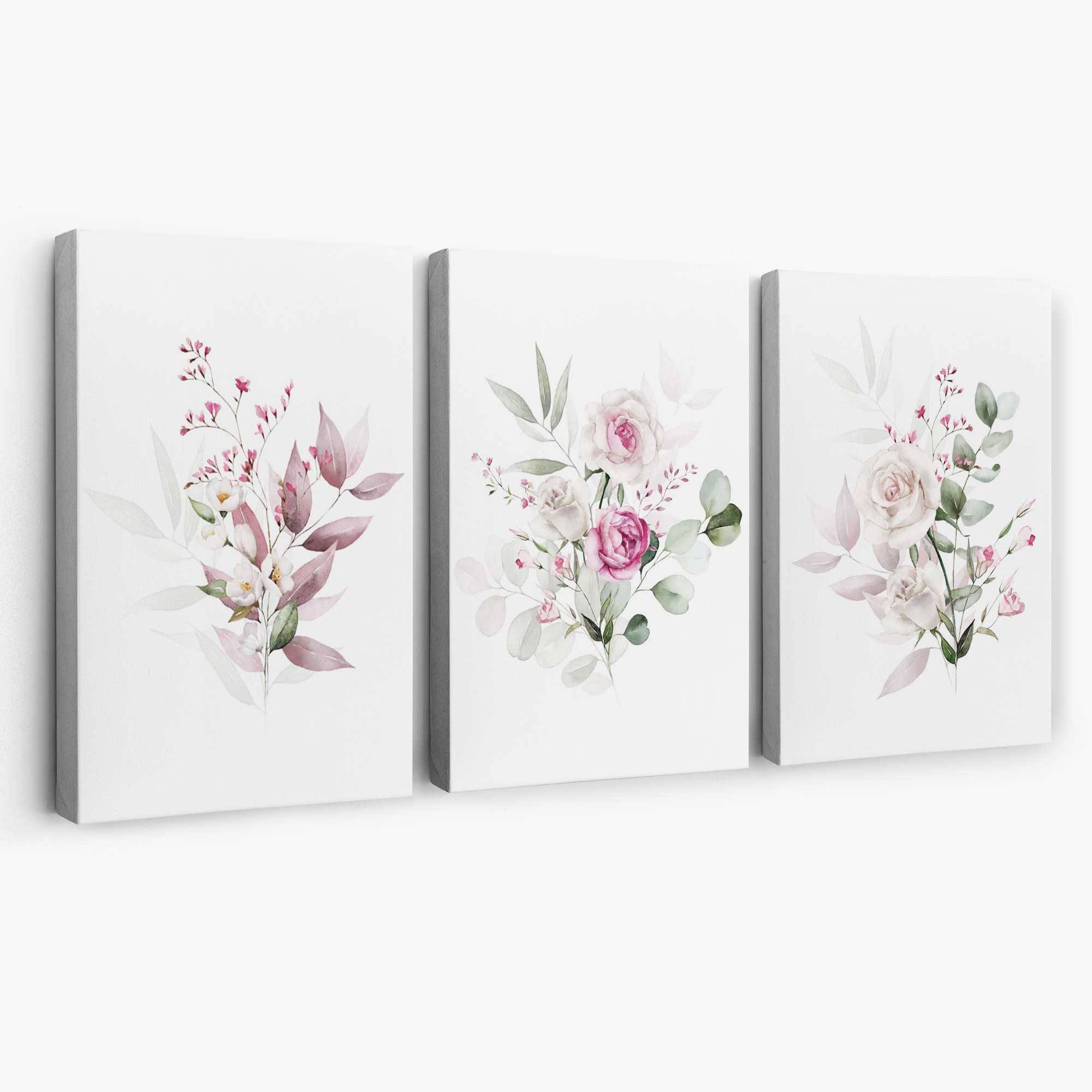 Pink Floral Bouquets Set of 3 Canvas Art Prints | Artze Wall Art