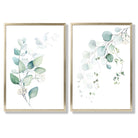 Blue Green Eucalyptus Set of 2 Art Prints with Gold Frame