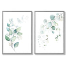 Blue Green Eucalyptus Set of 2 Art Prints with Light Grey Frame