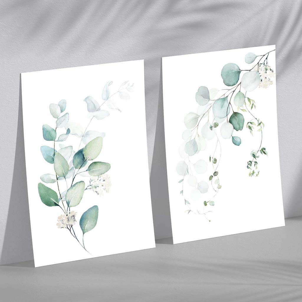Blue Green Eucalyptus Set of 2 Art Prints