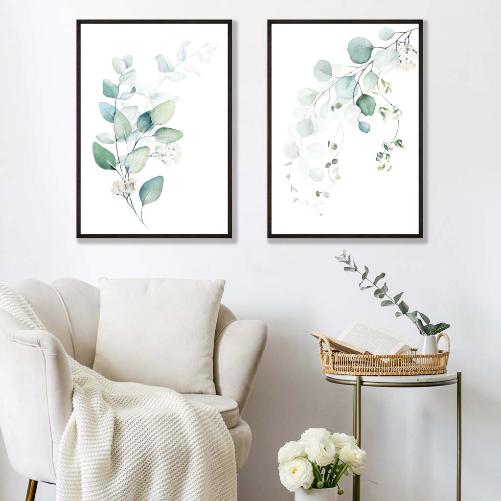 Blue Green Eucalyptus Set of 2 Art Prints | Artze Wall Art UK