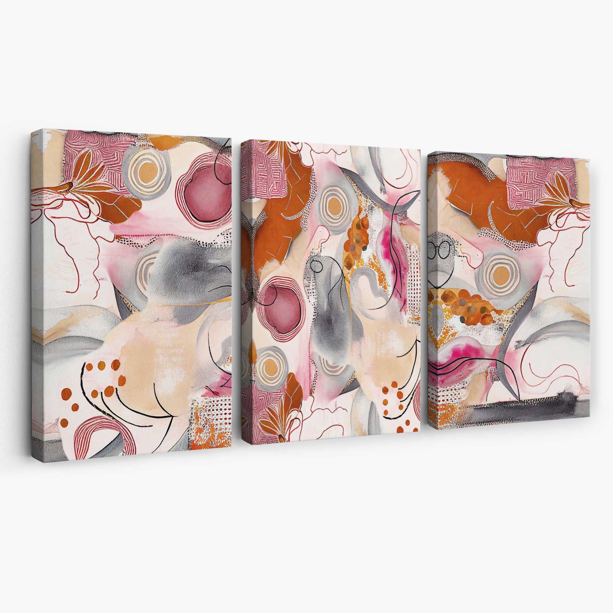 Abstract Colourful Indian Summer Set of 3 Canvas Art Prints | Artze Wall Art