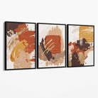 Autumnal Orange Abstract Oil Shapes Set of 3 Canvas Art Prints with Black Float Frame