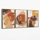 Autumnal Orange Abstract Oil Shapes Set of 3 Canvas Art Prints with Gold Float Frame