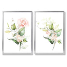 Pink Flowers with Gold Leaves Set of 2 Art Prints with Silver Frame