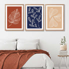 Navy and Orange Sketch Leaves Set of 3 Art Prints in Luxury Frames | Artze UK