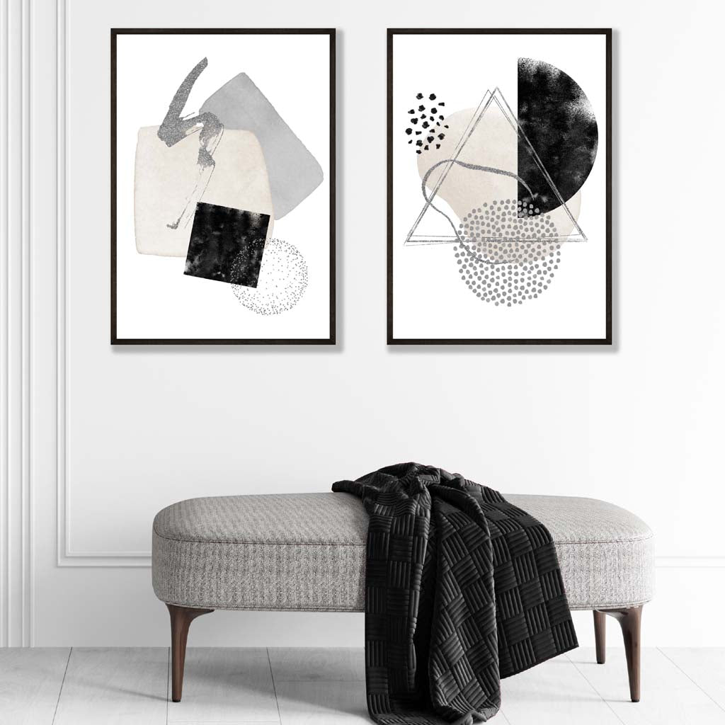 Grey  Black Abstract Shapes Art Prints Set | Artze Wall Art UK