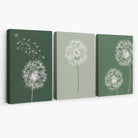 Dandelions Sketch on Green Shades Set of 3 Canvas Art Prints | Artze Wall Art