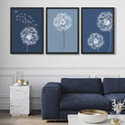 Dandelions Sketch on Blue Shades Set of 3 Art Prints in Black Frames | Artze UK