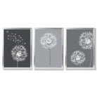 Dandelions Sketch on Grey Shades Set of 3 Framed Art Prints with Silver Wood Frames