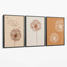 Dandelions Sketch on Beige and Orange Set of 3 Canvas Art Prints with Grey Float Frame