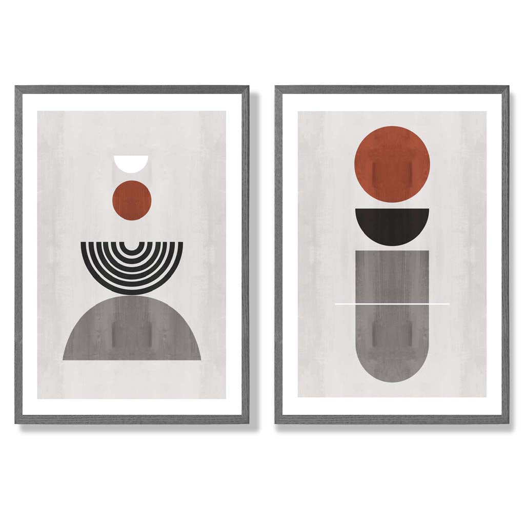 Modern Arches Grey and Black Set of 2 Art Prints with Dark Grey Frame