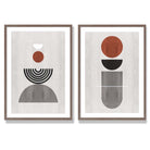 Modern Arches Grey and Black Set of 2 Art Prints with Walnut Frame