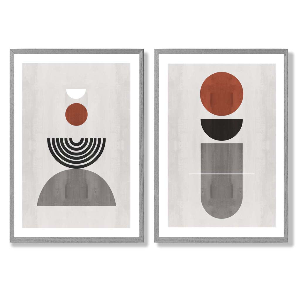 Modern Arches Grey and Black Set of 2 Art Prints with Light Grey Frame