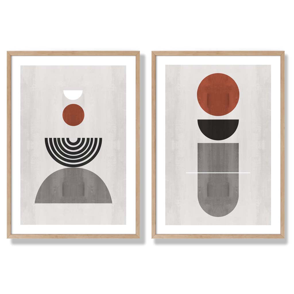 Modern Arches Grey and Black Set of 2 Art Prints with Oak Frame