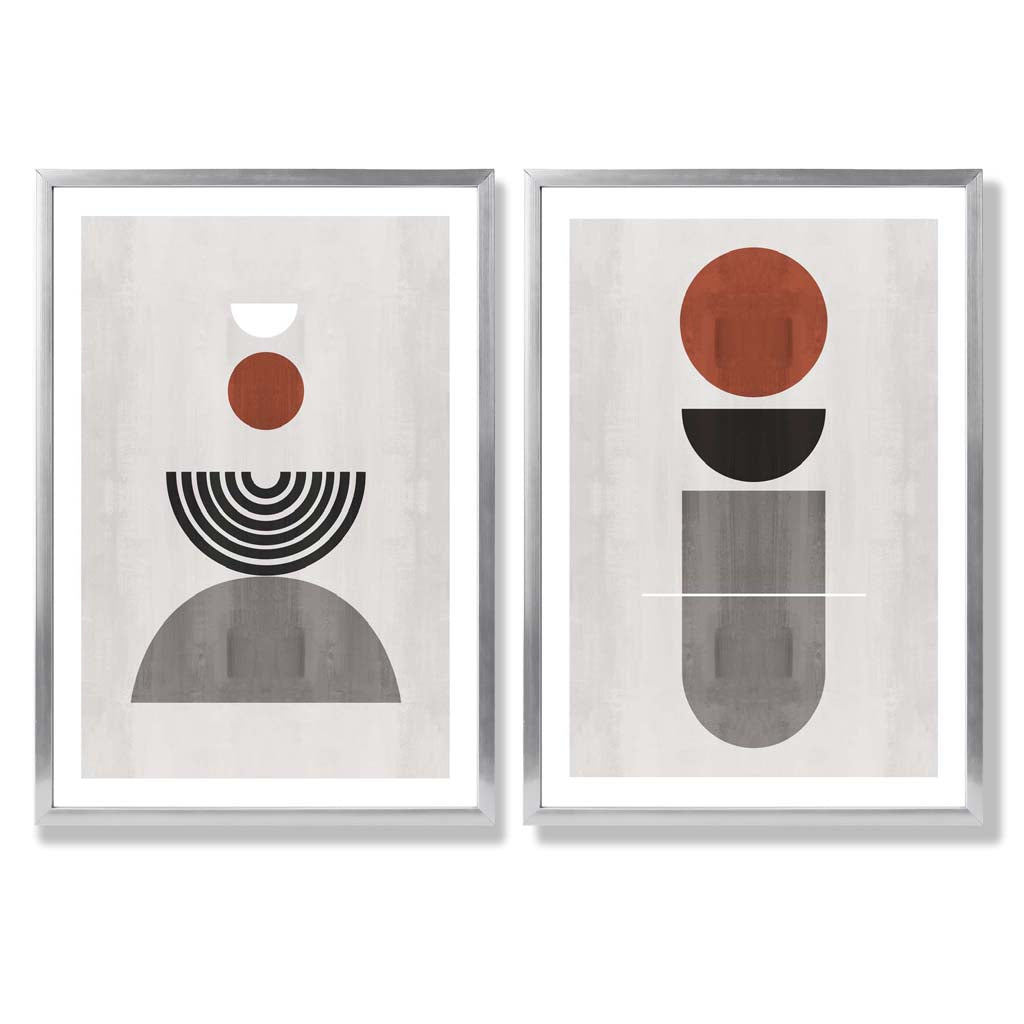 Modern Arches Grey and Black Set of 2 Art Prints with Silver Frame
