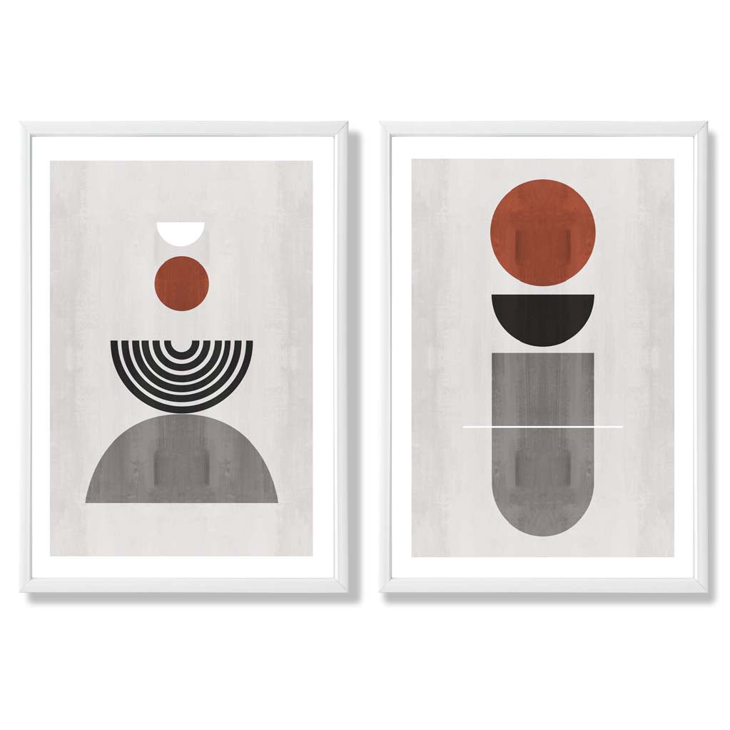 Modern Arches Grey and Black Set of 2 Art Prints with White Frame