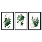Abstract Green and Ivory Oil Set of 3 Framed Art Prints with Black Wooden Frames