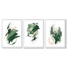 Abstract Green and Ivory Oil Set of 3 Framed Art Prints with White Wooden Frames