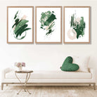 Abstract Green and Ivory Oil Set of 3 Art Prints in Luxury Frames | Artze UK