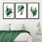 Abstract Green and Ivory Oil Set of 3 Framed Art Prints in Luxury Frames | Artze UK