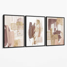 Set of 3 Abstract Blush and Pink Shades with Gold Canvas Art Prints with Black Float Frame