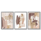 Set of 3 Abstract Blush and Pink Shades with Gold Framed Art Prints with Light Grey Wooden Frames