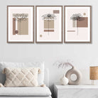 Set of 3 Sketch Flowers with Beige Shades Geometric  Art Prints in Luxury Frames | Artze UK