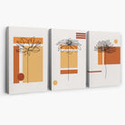 Set of 3 Sketch Flowers with Orange Shades Geometric  Canvas Art Prints | Artze Wall Art