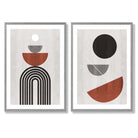 Modern Arches Grey and Orange Set of 2 Art Prints with Light Grey Frame