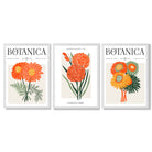 Set of 3 Green and Orange Flower Market Blooms Framed Art Prints with White Wooden Frames
