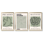 Set of 3 Set of 3 Picasso,Matisse and Yayoi Kusama Sage Green Framed Art Prints with Gold Wood Frames