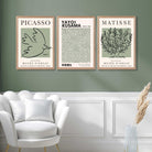 Set of 3 Set of 3 Picasso,Matisse and Yayoi Kusama Sage Green Art Prints in Oak Frames | Artze UK