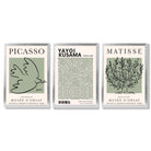 Set of 3 Set of 3 Picasso,Matisse and Yayoi Kusama Sage Green Framed Art Prints with Silver Wood Frames
