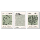Set of 3 Set of 3 Picasso,Matisse and Yayoi Kusama Sage Green Framed Art Prints with White Wooden Frames