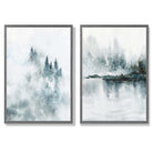 Teal Blue Forest Lake Set of 2 Art Prints with Dark Grey Frame