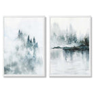 Teal Blue Forest Lake Set of 2 Art Prints with White Frame