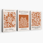 Set of 3 Matisse and William Morris Dark Orange Floral Canvas Art Prints | Artze Wall Art