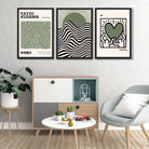 Set of 3 Yayoi Kusama,Keith Haring, Bauhaus Sage Green Framed Art Prints in Luxury Frames | Artze UK
