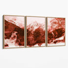 Set of 3 Abstract Dark Orange Mountains Canvas Art Prints with Oak Float Frame