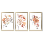 Set of 3 Caramel Roses Floral Framed Art Prints with Gold Wood Frames