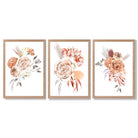 Set of 3 Caramel Roses Floral Framed Art Prints with Light Oak Frames